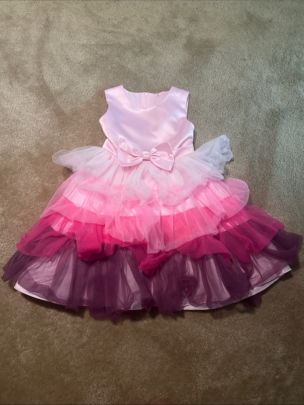 Girls Pink to Purple Ombre Tulle Party Dress with Bow